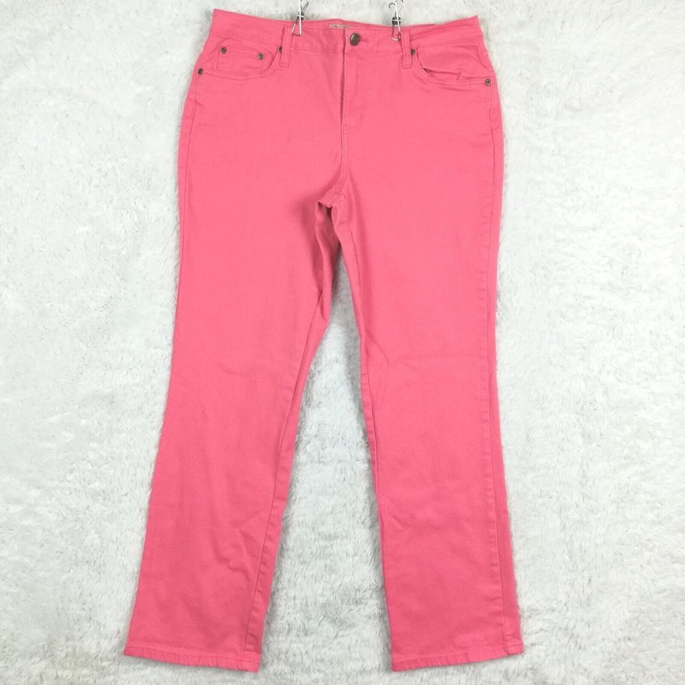 Earl Jean Womens Jeans Straight Leg Pink Coral Denim‎ Fun Bright Vibrant Bold 14